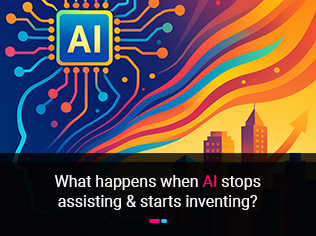 Abstract illustration of AI influencing business growth and a city skyline. • Abstract illustration of AI influencing business growth and a city skyline.